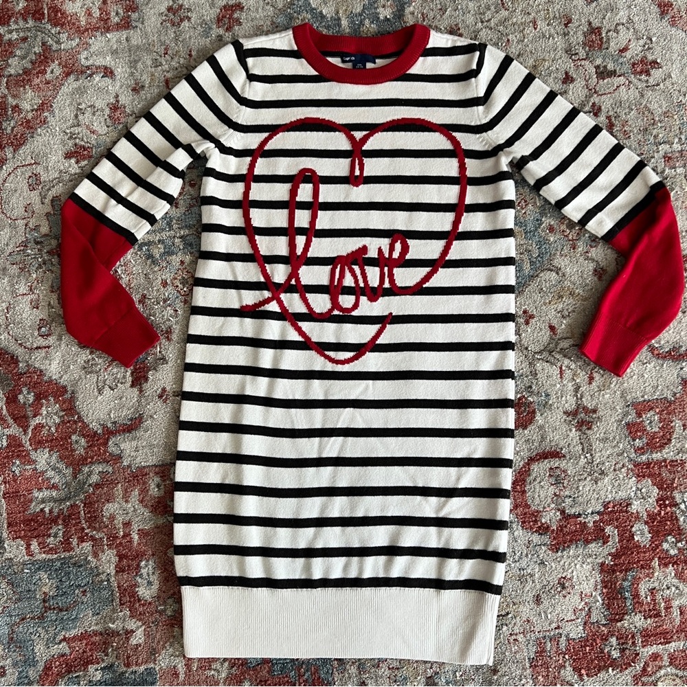 Gap kids LOVE Valentines Stripe Sweater Dress XXL 14-16 Long Sleeve Comfy Preppy